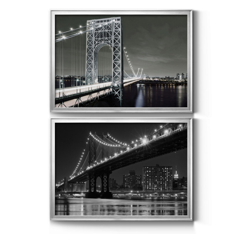 City Lights - ensemble de 2 reproductions d'art sur toile encadrées, H 18,5 po x l 49 po x P 1,5 po, Argent, Pas de tapis