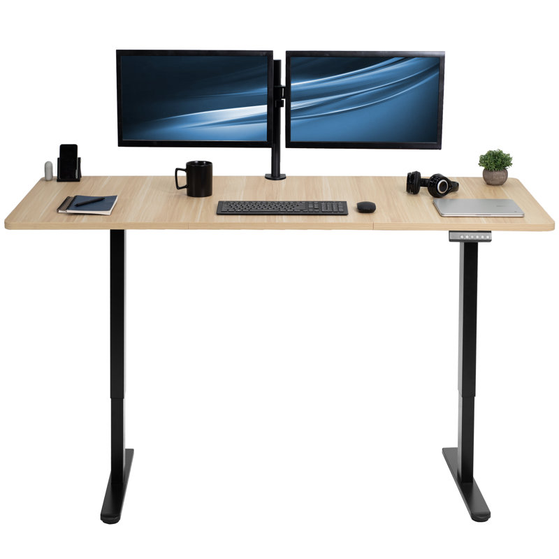 VIVO Electric Dual Motor 71” x 30” Standing Desk, E2B7B Series, Light Wood/Black