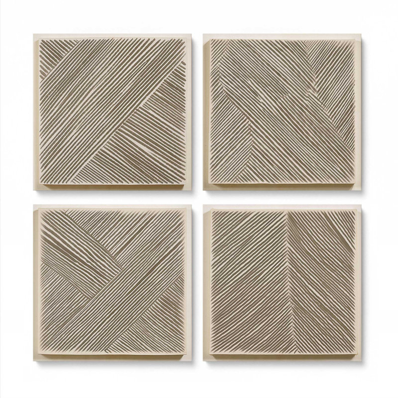 Ensemble de 4 impressions sur toile Modern Modern Illusion dans un cadre argenté, 24 po x 24 po, Toile tendue