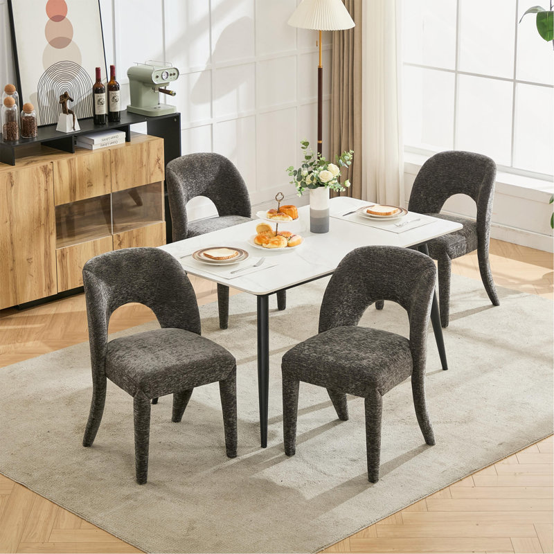 La chaise de salle à manger en chenille grise comprend un ensemble de tabourets à 2 barres, Gris