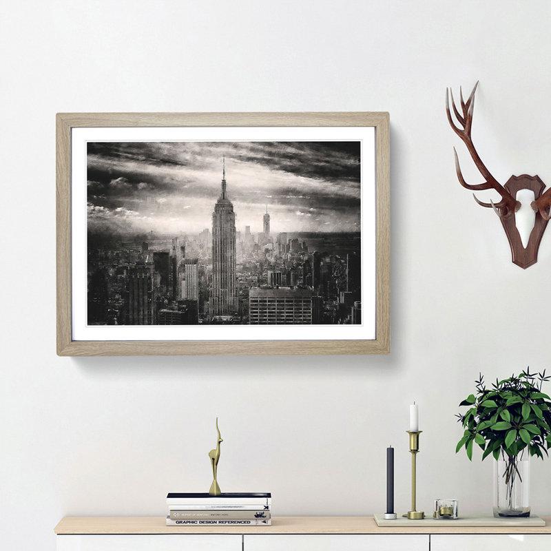 New York Skyline - Picture Frame Graphic Art Print, 45cm H x 63cm W x 2cm D, Oak Framed