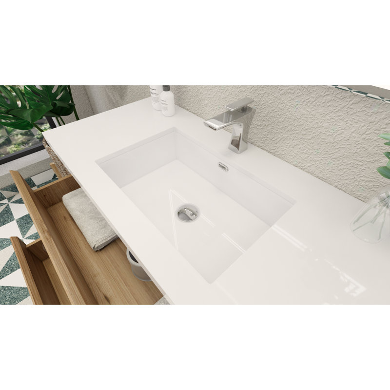 Mableton Single Bathroom Vanity with Wood, Acrylic Top, Natural Oak