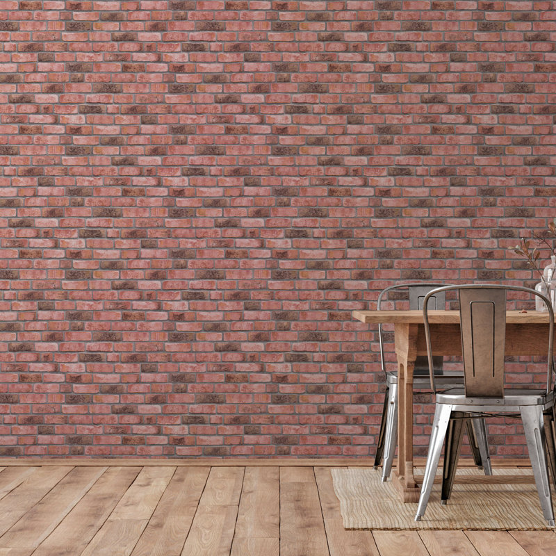 Bricks and More Collection Brick Weathered Effect Wallpaper Roll, Red