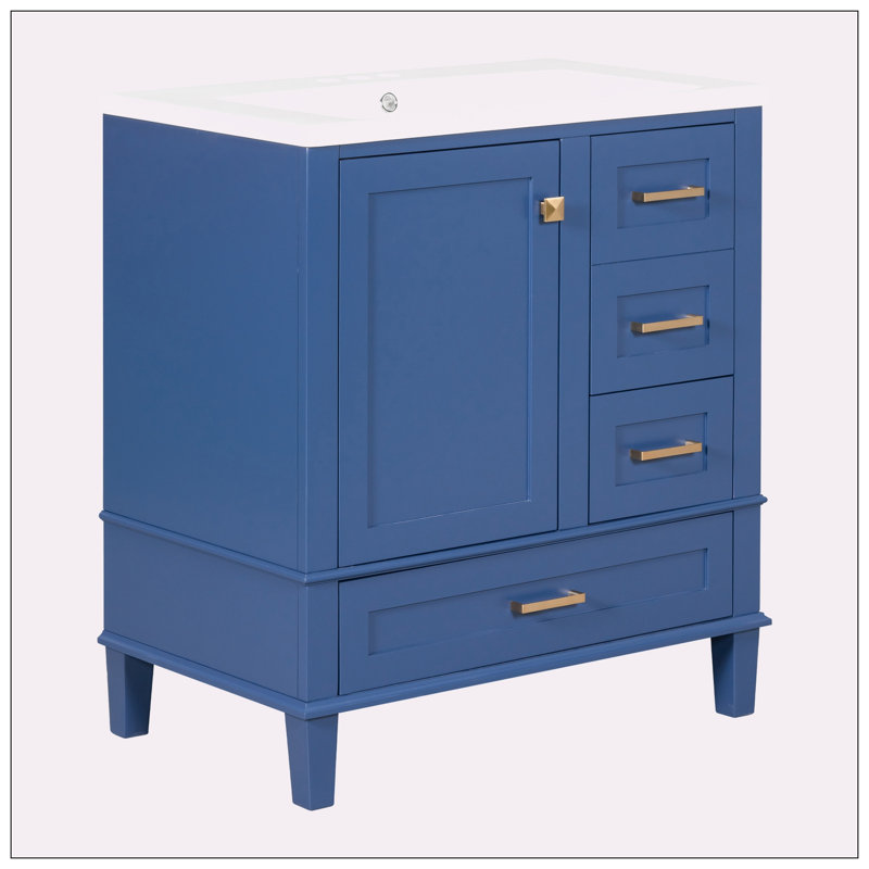 Meuble-lavabo 30 po, Bleu, Or