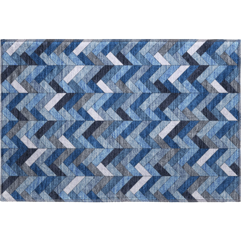 Premium Machine Washable Mayfield AMF2296 Geometric Rug, 1'8" x 2'6", Blue
