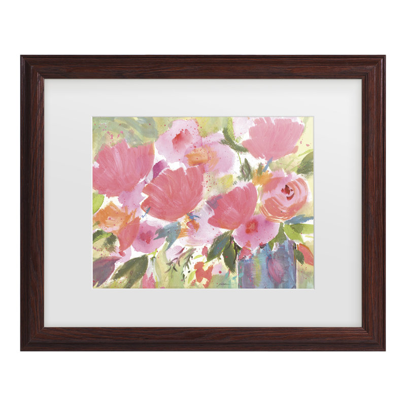 «Sheila Golden Pink Celebration Bouquet Matted», art encadré, H 18,75 po x l 22,75 po, Cadre noyer