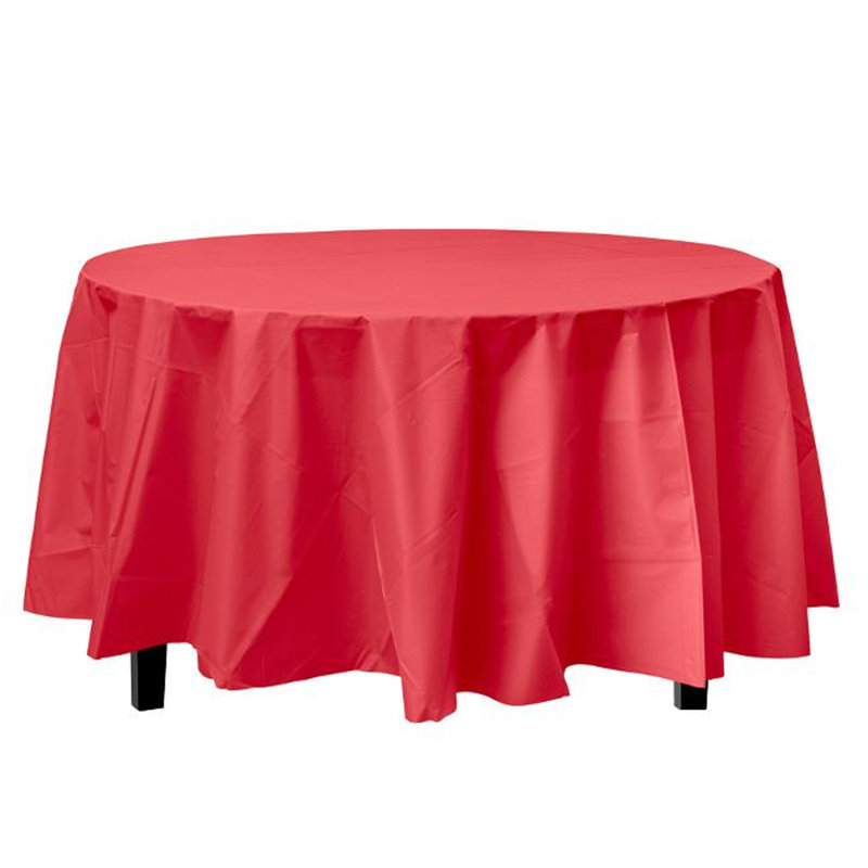 Nicole Fantini Plastic Disposable Round Tablecloth 84", Red, 1