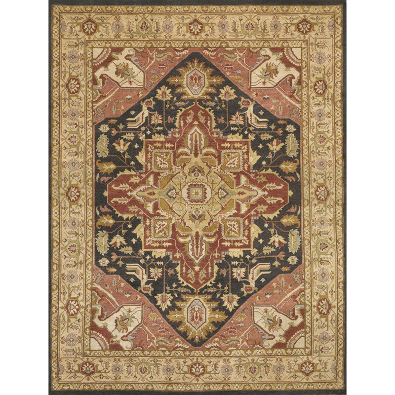 Wool Oriental Area Rug in Black/Brown/Gray, Rectangle 4' x 6'