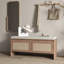 Banc de rangement en rotin PP avec coussin et 2 portes