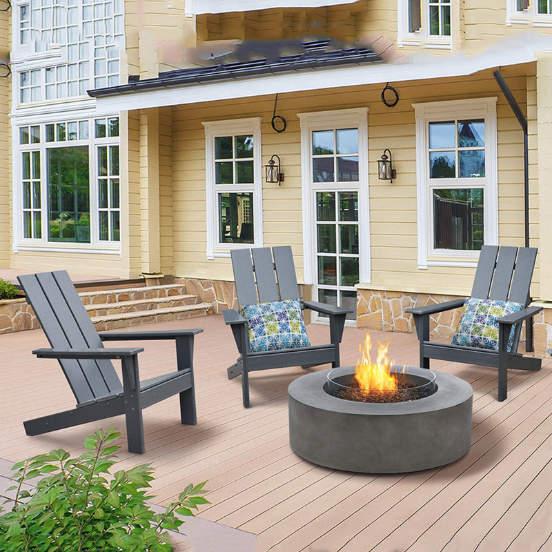 Ensemble de 2 chaises Adirondack avec table d'appoint, chaises de foyer d'extérieur toutes saisons pliables Adirondack