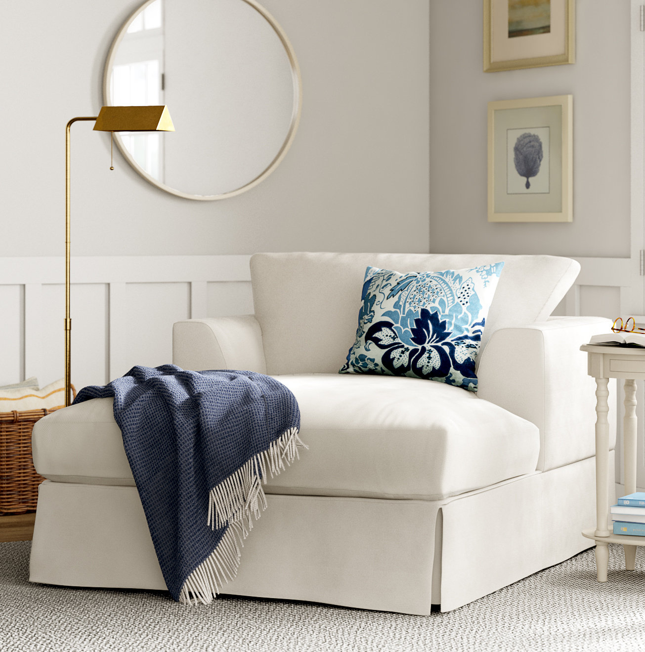 Lucia Upholstered Chaise Lounge, Classic Bleach White Twill
