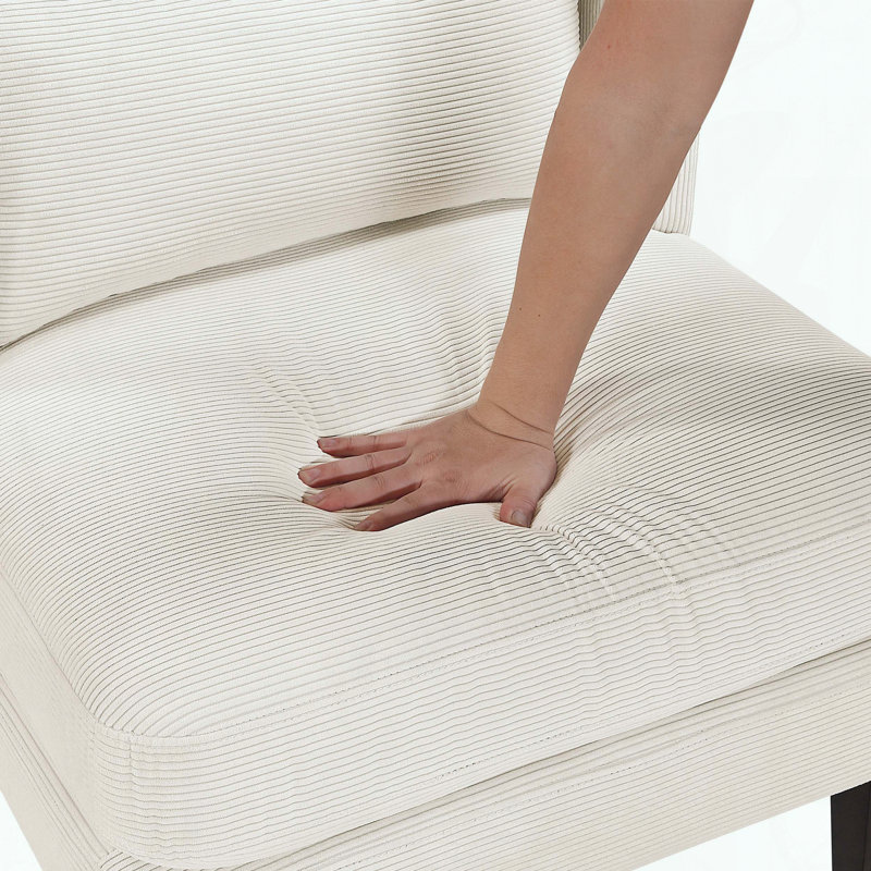 Chaise d'appoint moderne en velours côtelé avec coussin, support à ressorts ensachés et housse amovible, Beige