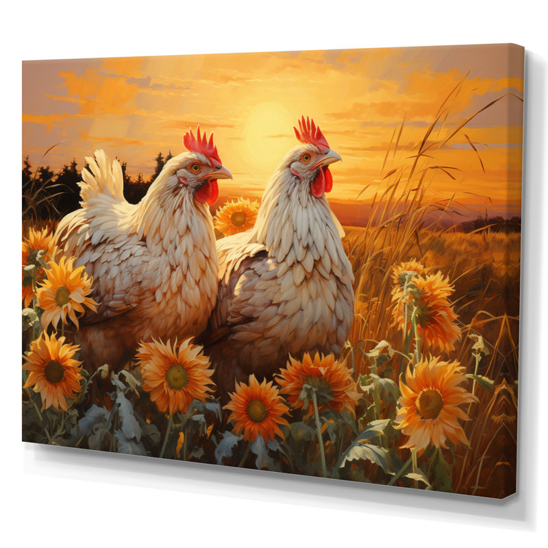 " Loving Chicken At Sunset ", 30" H x 40" W x 1.5" D, Wrapped Canvas