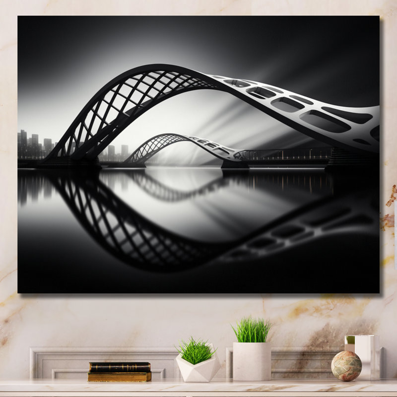 «Egla Gray Bridge Steel Symphony Charcoal I» sur toile, H 16 po x l 32 po x P 1 po, Toile tendue