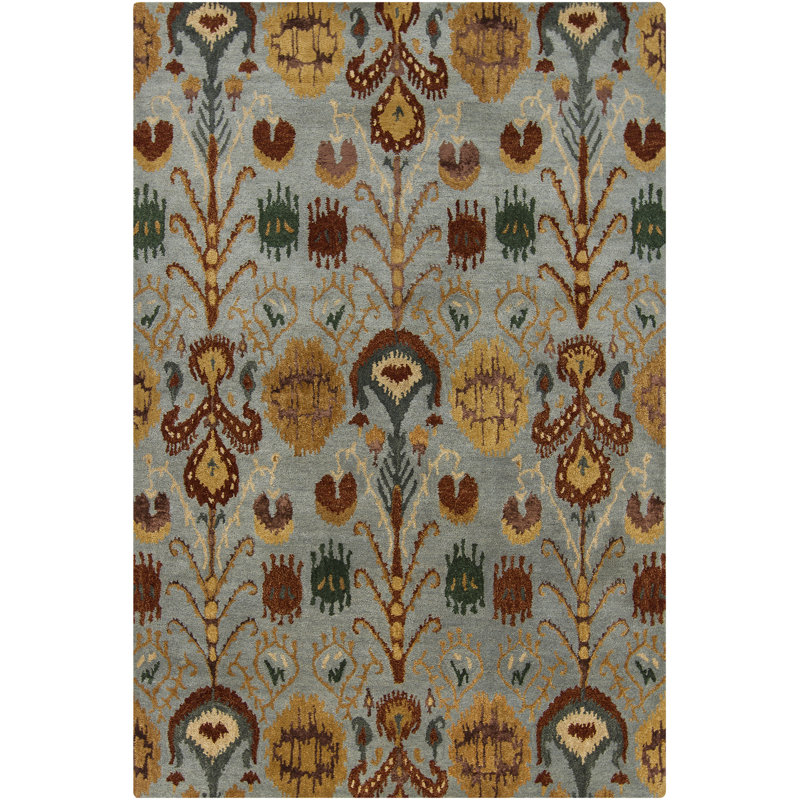 Tapis moderne et contemporain touffeté à la main Rupec en rouge / bleu / vert / or, Rectangle 5 pi x 7 pi 6 po