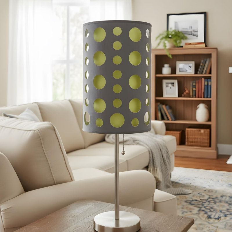 Lampe de table en métal de 33 pouces de hauteur, design rétro, abat-jour bicolore gris-vert