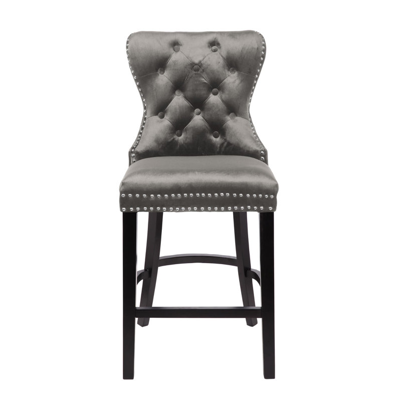 Upholstered Counter Stool with Metal Frame, Gray