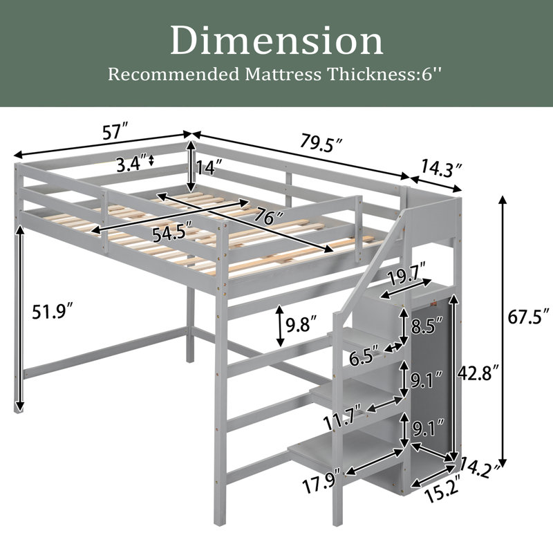 Jaleiya Kids Full Loft Bed, Gray