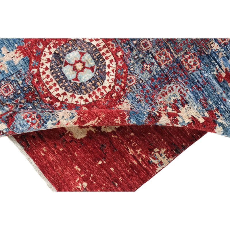 High-Quality Hand-Knotted Navy And Red Area Rug