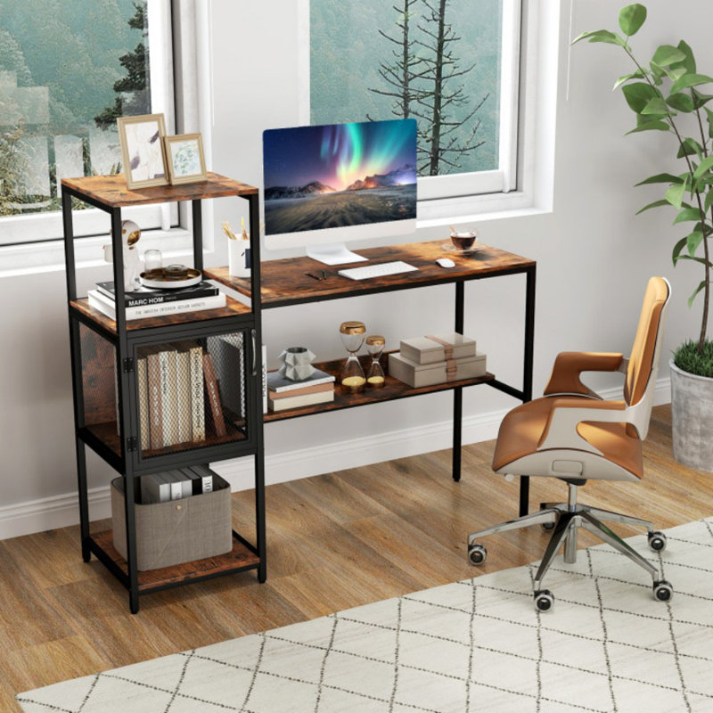 Bureau d'ordinateur avec bibliothèque Bureau de bureau personnel avec armoire de rangement et tablettes