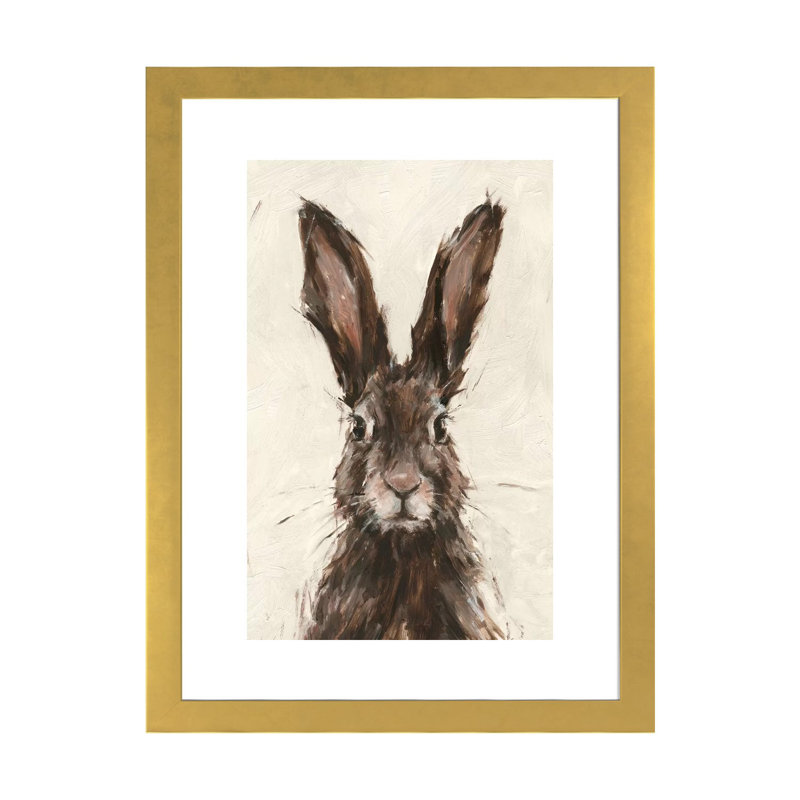 «European Hare I» par Ethan Harper - reproduction d'art, Blanc, H 32 po x l 24 po x P 1 po, Papier encadré doré