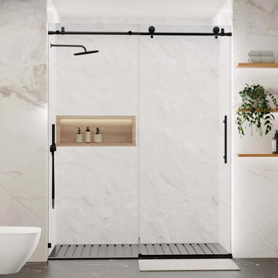  Frameless Shower Door, Sliding Shower Door, With  5/16"(8Mm)Thick Tempered Glass Shower Enclosure