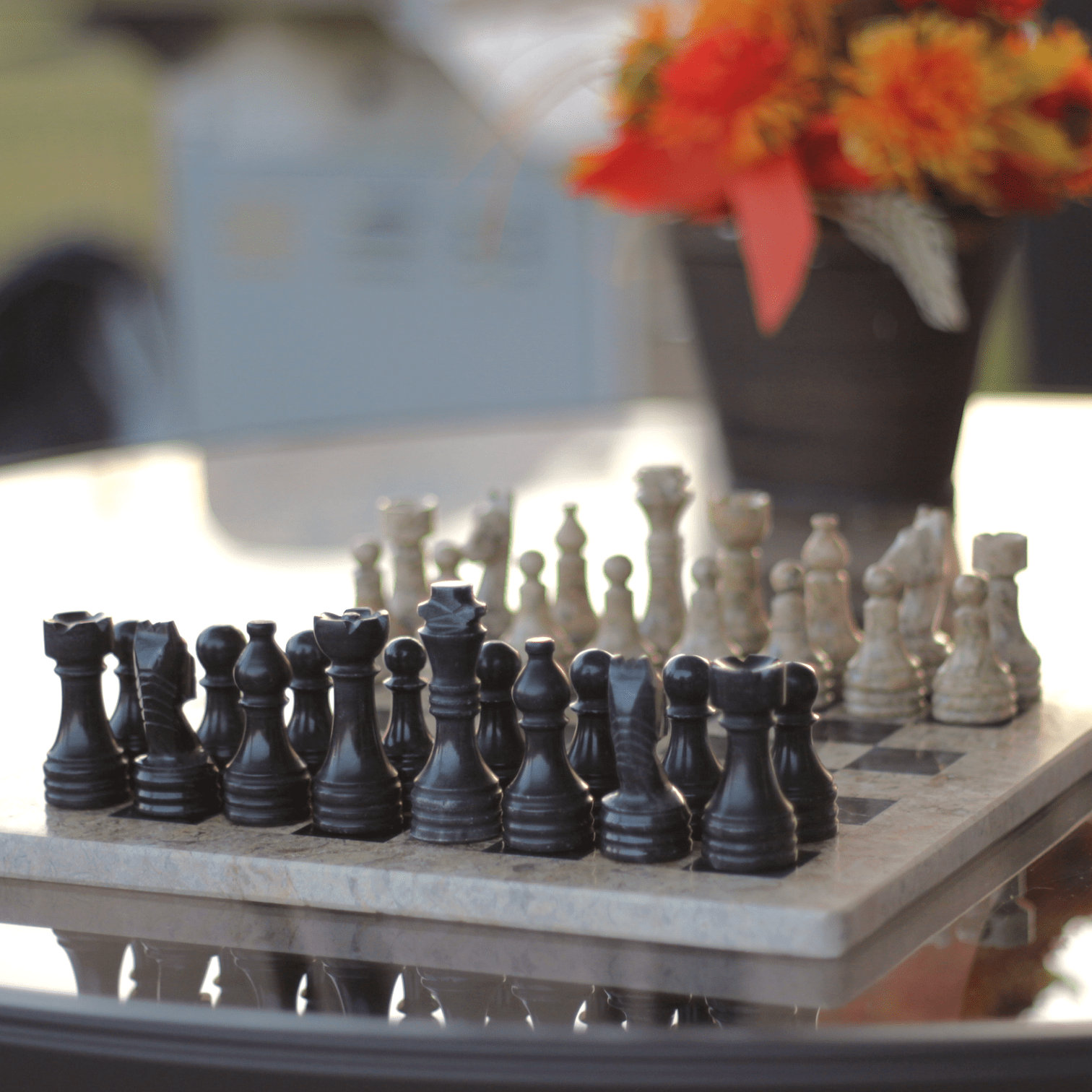 15 Inches Vintage Marble Chess Set - Multi-Green and White Onyx with Storage