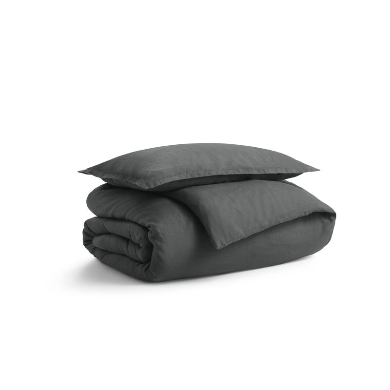 Stone Washed Duvet Cover, Charcoal, Twin Duvet Cover + 1 Twin Sham