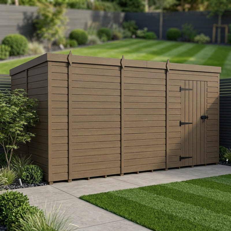 Total Sheds 18ft x 8ft Composite Pent Garden Shed - Single Door - No Windows - EPDM Rubber Roof - UK Manufactured