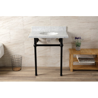 Kingston Brass Templeton 30-Inch Carrara Marble Console Sink with Brass Legs (8-Inch, 3-Hole)
