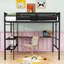 Lit mezzanine double en métal avec tablettes, bureau intégré et échelles