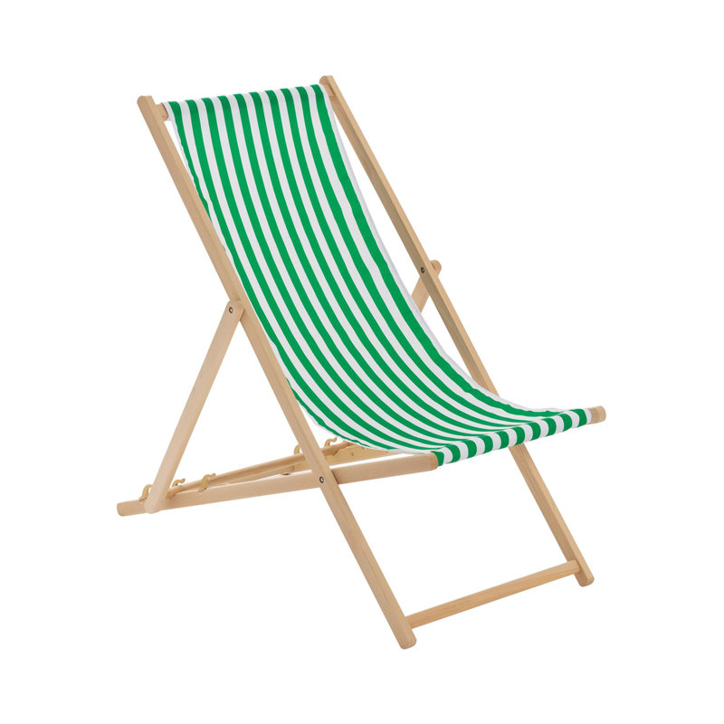 Harbour Housewares Folding Wooden Deck Chair - Black, Green Stripe