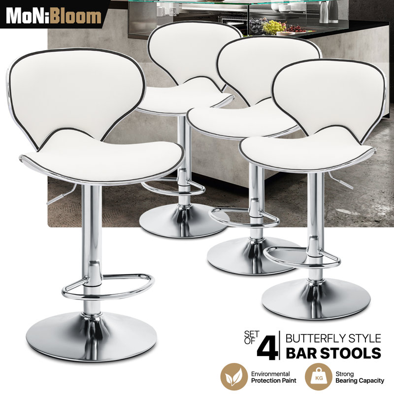 4 Pieces Bar Stools Adjustable Swivel Barstools, Modern Dining Counter Height Bar Chairs, Blanc