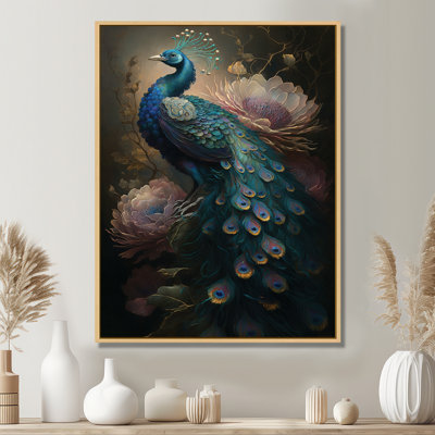 Peacock With Flowers - Peacock Canvas Print