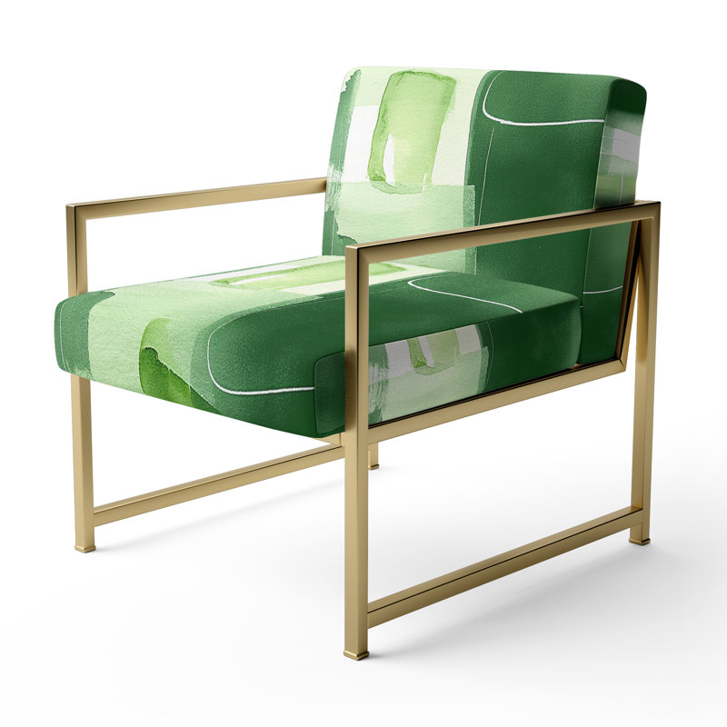 Fauteuil d'appoint rembourré Compson Glam Dancing Shape I - vert et blanc, Doré