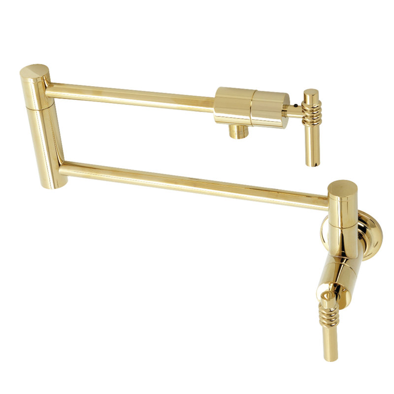 Kingston Brass Milano Two-Handle 1-Hole Wall Mount Pot Filler Faucet, Polished Brass