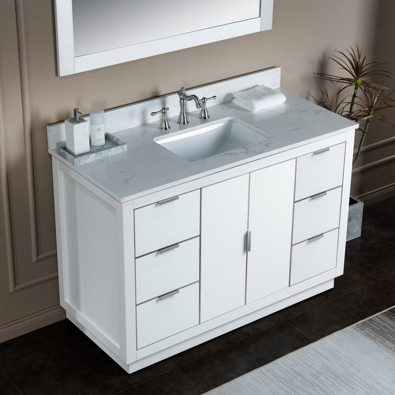 48"x21"x33" Solid Wood Bath Vanities, White, Brushed Nickel