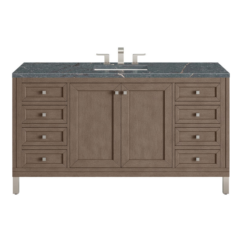 Chicago 60'' W Double Vanity, Glossy White, Parisien Bleu, 8" Widespread
