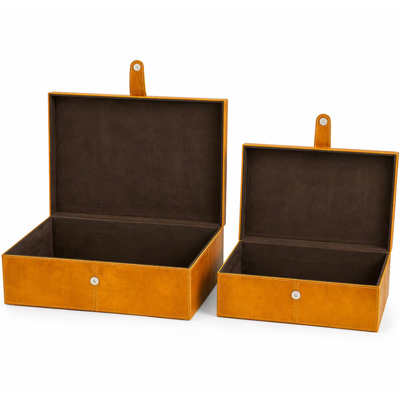 Brownsburg 2 Piece Handmade Faux Leather Decorative Box Set, Cognac Brown, 6.05" H x 12.15" W x 17.05" L