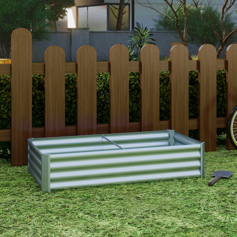 Metal Raised Garden Bed, Rectangle Raised Planter 4×2×1Ft For Flowers Plants, Vegetables Herb, Sliver