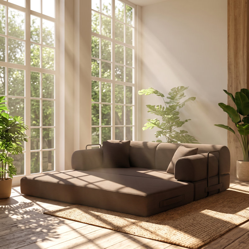 Linso 78.74" W x 35.43" D x 16.14" H 3-Seat Corduroy Convertible Sleeper Sofa
