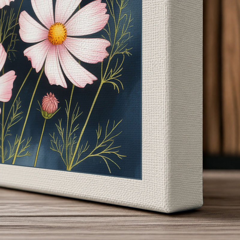 Cosmos in Bloom Botanical - Wrapped Canvas, 24x16 - 61.0 x 40.6 cm, Cream Border