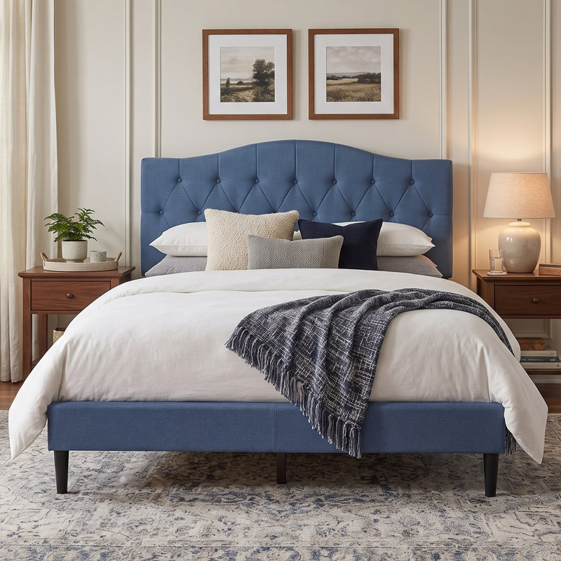 Arnette Upholstered Standard Bed, King, Denim Blue