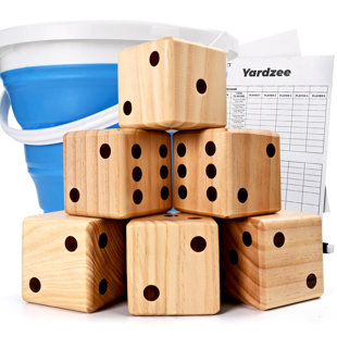 ROPODA 3.5" Giant Wooden Yard Dice Set,includes 6 Dice, Collapsible Bucket, Score Cards & Dry Erase Marker