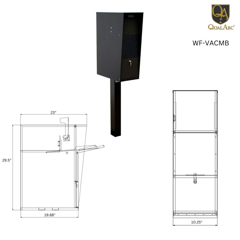 Black Steel Locking Post Mount Mailbox with Post