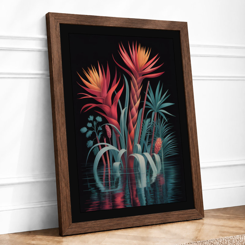 Neon Bloom Botanical - Framed Print, Walnut, A4 - 29.7 x 21.0 cm