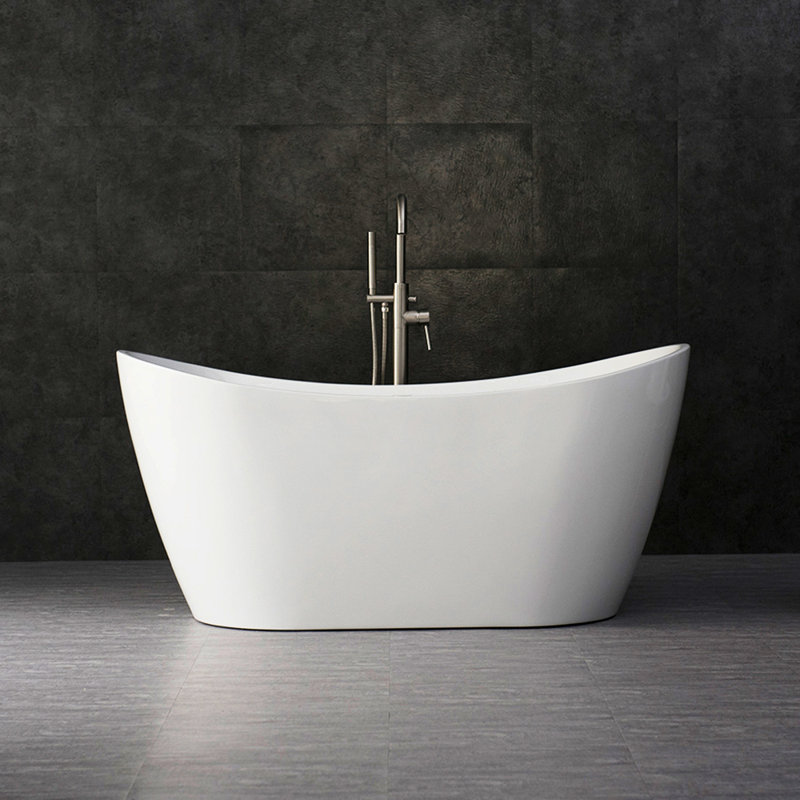 Baignoire de trempage autoportante en acrylique à double fond antidérapant 59 po x 28,75 po Vital, Nickel brossé, Blanc