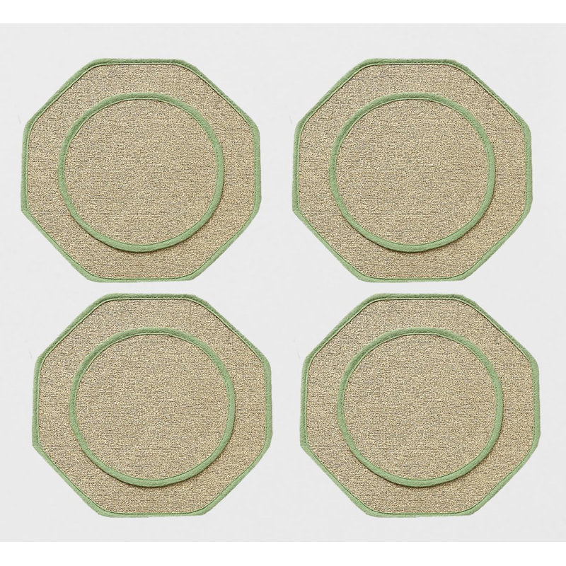 Ensemble de 4 napperons rustiques en jute tissés en forme d'octogone, ensemble de 4, Vert / Naturel