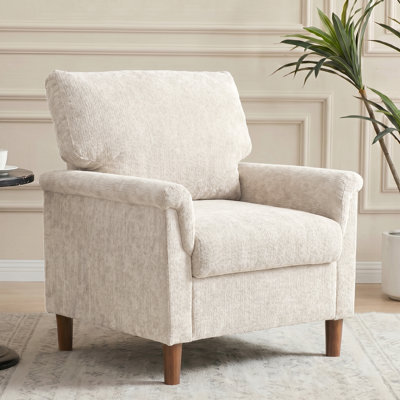 Fauteuils d'appoint modernes beige Mid-Century, fauteuils confortables en chenille, fauteuil de lecture avec accoudoirs larges, assemblage facile requis
