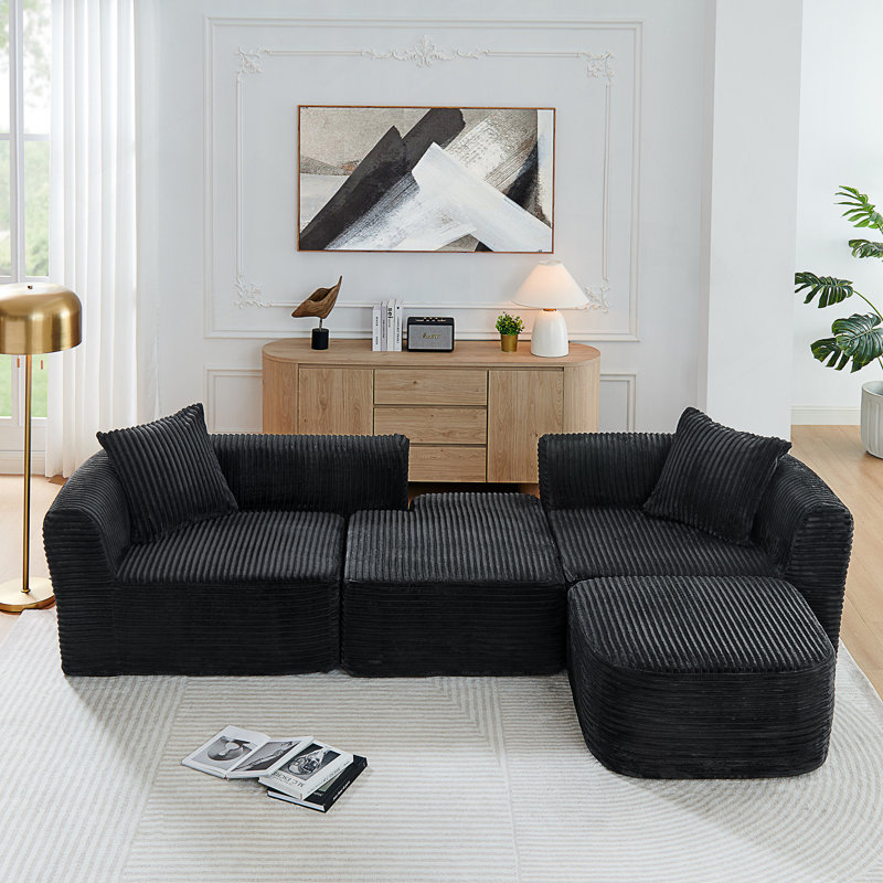 114" Modular Cloud Sectional Sofa Set, Black